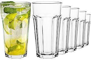 TREND FOR HOME Verre Long Drink Verres XXL, 630 ml, Lot de 6, Highball Gobelet Eau Verres à Jus Soda Limonade Tumbler à Cocktail, Sécurité au Lave Vaisselle, Collection Alva, Transparent