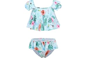Aisyee Mädchen Bikini Badeanzug Kinder Zweiteiliger Bademode Hawaiian Rüschen Floral Mädchen Badebekleidung 3-16 Jahre