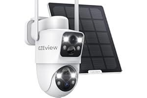CZEview 4MP Überwachungskamera Aussen Akku, 360° PTZ Überwachungskamera Außen Solar mit Dual-Objektiv, 2.4GHz WLAN Kabellose Kamera mit PIR Bewegungsmelder, Farb-Nachtsicht, 2-Wege-Audio, IP65