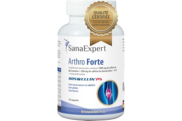 SanaExpert Arthro Forte | Support Naturel pour les Articulations et les Os | avec MSM, Sulfate de Glucosamine, Chondroïtine | 120 Capsules | Ingrédients 100% Naturels | Fabriqué en Allemagne