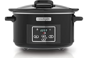 Crock-Pot Digital Slow Cooker with Hinged Lid | Adjustable Cooking Time | 4.7 Litres (4-5 People) | Black (Stainless Metal) [CSC052X]