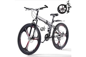 LSBIKE 24 26 27.5In Foldable Mountain Bike Dual Suspension Hardtail Bicycle Men Women Mountain Bike 21 Speed Drivetrain Lightweight Frame Sport Cycling Bike for Adult