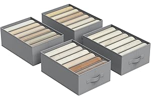SONGMICS Kleiderschrank-Organizer 4er Set, Aufbewahrungsbox 6 Fächer, Schubladen-Ordnungssystem, Ordnungsboxen faltbar, 42 x 30 x 17 cm, für Hosen, Kleidung, taubengrau RUS009G04