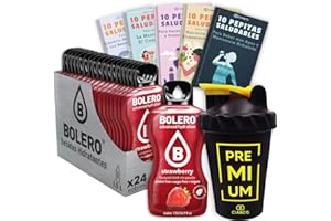 24 x Bebida Bolero FRESA Hidratante Sin Azucar (24x9 grs) + 50 Pepitas Saludables para una vida más sana by Cia&Co + 1 Botella mezcladora shaker exclusiva Cia&Co (500 ml)