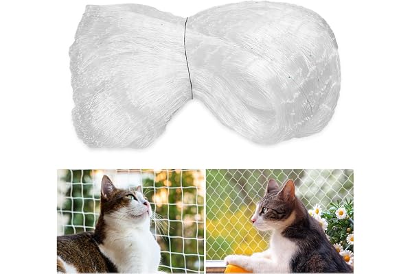Kattnät för balkong, 3 x 10 m vitt nätverk, utan borrning, 2,5 cm håldiameter, lämplig för balkonger, fönster, trädgårdar, te