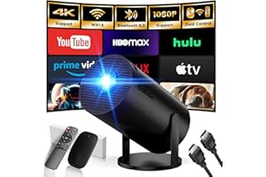 GAIMOO Mini Beamer, Android TV OS mit Apps Projektor Support 4K FHD 1080P, Smart Beamer mit WiFi 6 und Bluetooth 5.2 Auto Keystone 180° Drehbar Kompatibel mit HDMI/TV Stick/Memory Stick/Laptop, Schwarz