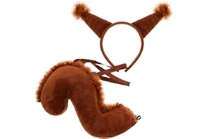 XEPST Animale scoiattolo Costume Set, Scoiattolo orecchie e coda Set con scoiattolo fascia scoiattolo Coda per animale Costume Cosplay Festa di compleanno Halloween Costume Fancy Dress Party