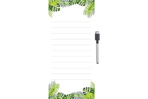 NOMBRETINAS ETIQUETAS QUE HACEN LA DIFERENCIA Notas para nevera de 14 x 29 cm. - Pizarra blanca magnética con rotulador incluido. Lista de compras, recordatorio, agenda. Iman para heladera, organizadores. (Hojas Verdes)