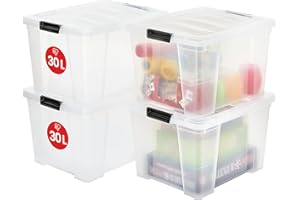 Iris Ohyama Transparent Plastic Storage Box - Set of 4, 30L, L43 x D35 x H25.5cm