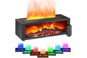 BuzzoXerex Difusor Aceites Esenciales Chimenea, Difusor Aceites Esenciales Flame con Mando a Distancia, 7 Tipos de Luces LED con Temporizador, Ideal para el Hogar, la Oficina (Negro)