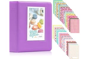 AMIMY Álbum de fotos de 64 bolsillos con pegatinas de colores para Fujifilm Instax Mini 7s 8 8+ 9 11 12, compatible con cámara instantánea, tarjetero, libro de fotos (Morado)