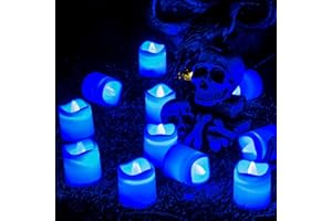 ‎LUNSY LUNSY 24 Stück LED Teelichter Kerzen mit Batterie, Blaues Elektrische LED Flammenlos Votivkerzen, Flackernd Flamme LED Teelicht Kerzen für Outdoor Party Garten Halloween Weihnachten Hochzeits Deko