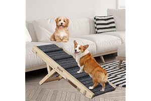TIWIHON Dog Ramp - Portable Folding Wooden Pet Ramp, Adjustable 4 Height 9" to 18.5" with Non-Slip Traction Mat for Small Medium Dog Climbing Ladder Use for Sofa, Bed,Car
