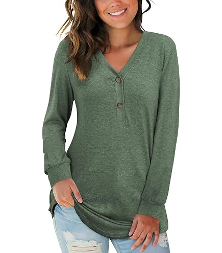 T-shirt Femme Manches Longues Oversize - Col V - Grande Taille Jusqu'à XXXL - Coton - Décontracté, Pour Maison, Extérieur, Loungewear - Couleur Unie - 2