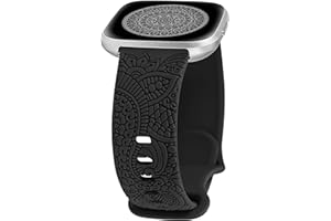 TOYOUTHS Boho Floral Engraved Strap Compatible with Fitbit Versa 2/Versa, Women Sport Silicone Flower Pattern Fancy Cute Stylish Strap