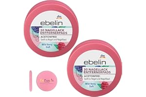 BALEA PROFESSIONAL 2x ebelin Nagellackentfernerpads Wild Berry, Acetonfreie Formel, Mit Beerenduft,Nail Polish Remover Pads Acetonfrei, Mild und Pflegend, Reisegröße, 2x30 pads von Balea +Bonus:Gesichtsreinigungsschwamm
