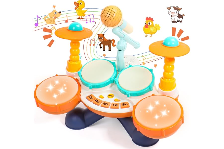 Toys for 1 Year Old Boys Girls-Kids Drum Kit Baby Musical Instruments with 3 Modes Toddler Drum Set Adjustable Volume Baby Drums, Easter Gift for 1-2 Year Old Boys