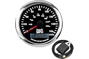 MOTOR METER RACING W Pro 85mm (3-3/8") GPS Speedometer & Digital Odometer – 160 MPH/240 KMH – Black Dial White LED – Electrical Gauge for Car Motorcycle Truck Marine