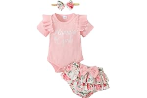 ESSECMBS 3 Pz Elegante Tuta Bimba Tutine Neonato Femmina Pagliaccetto Vestito Estivo Abito Principessa Tutu Bodysuit Jumpsuit Battesimo Floreale Pantaloncini Fascia Bowknot Bambino