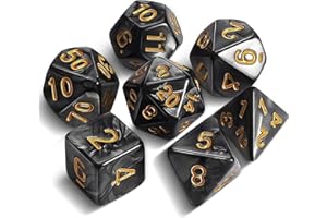 QMAY DND Dice - Set di 7 dadi poliedrici per Dungeon e Dragons MTG RPG D&D D20, D12, D10, D%, D8, D6, D4 (nero)