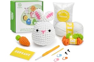 ZEPIANY Beginners Crochet Kit, Crochet Animal Kit, All in One Crochet Knitting Kit, Step-by-Step Instructions Video, Crochet Starter Kit for Beginner DIY Craft Art (Rabbit&Carrot)