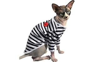 PUMYPOREITY Sphynx Katzenpullover, Baumwolle Kleidung Haarlose Katze Atmungsaktiv T-Shirts Haustierkleidung Weste Kätzchen Shirts Weiche Hautfreundliche Bekleidung Outfit(Blaue Streifen, XL)