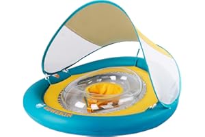 EDWEKIN® Jedyne w swoim rodzaju siedzisko do pływania dla niemowląt ze zdejmowanym daszkiem przeciwsłonecznym, koło do pływania dla niemowląt, pomoc w pływaniu z ochroną przed słońcem, koła do