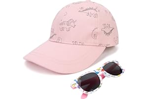 QKURT Dinosaur Baseball Cap and Sunglasses Set for Boys and Girls, Summer Sun Hat Trucker Cap, UV Protection Sunglasses Beach Wear for Kids 2-8 Years Old