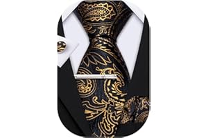 Barry.Wang Herren Krawatte Seide Set Florale Paisley-Krawatte Einstecktuch Manschettenknöpfe im Krawattenklammer Feierliche Hochzeit Party