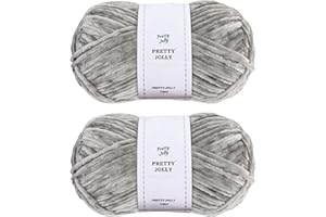 Pretty Jolly Lot de 2 écheveaux de fil chenille doux en velours fantaisie pour le tissage au crochet, les loisirs créatifs, les couvertures, le tricot, au 2 × 255 m (2 × 279 m, 2 × 150 g)_Gris clair