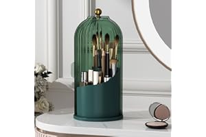 YOOLENS Make-up-Pinselhalter mit Deckel, um 360 Grad drehbar, transparent, staubdicht, Make-up-Organizer für Schminktisch, Badezimmer, Arbeitsplatte, Grün