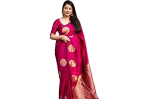 C J Enterprise KeriGola Women's Pure Banarasi Silk Kanjivaram Style Saris with Blouse for Wedding