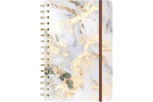 Huamxe Spiral-Notizbuch, Marmor Hardcover, 14,5 x 21,3 cm, 160 Seiten dickes Papier, Liniertes Tagebuch für Frauen, Notizbuch für Journaling, Weiß