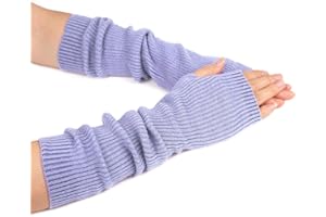 Zeltauto Women’s CASHMERE Blend Knit Arm Warmers Elbow Length Long Fingerless Gloves Mittens with Thumb Hole