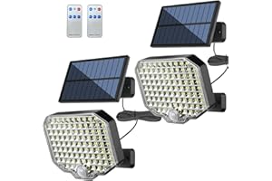 PEAKRO Faretto LED da Esterno Solare [184LED/6500K] Super Luminoso Lampada Solare da Esterno, Luce Solare da Giardino con Sensor, IP65 Impermeabile 3 Modo Faro LED Esterno con Pannello Solare, 2 Pezzi