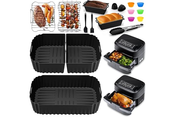 Accessoires Air Fryer pour Philips Airfryer Série 1000 7,1L - 3 Pcs Moule Silicone Air Fryer & Grille Accessoires Sur Mesure, Plat Réutilisable Accessoires pour Philips Airfryer Double Panier NA154/00