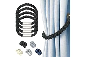 Hommakr 4 Pack Strong Magnetic Curtain Tiebacks Modern Style Drape Tie Backs Suitable Decorative Weave Rope Curtain Holdback for Thin or Thick Home & Office Window Drapery (Black)