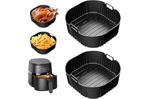 XYVOR 2 Pezzi Teglie Silicone Per Friggitrice Ad Aria, Silicone Air Fryer Liners, Contenitori Friggitrice Ad Aria Accessori,Riutilizzabile,per Russel Hobbs XXL 4L,Philips NA229/00 4.2L,Philips NA320/00 4.2L
