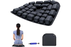 BLOMISE Pressure Relief Cushion Inflatable for Bottom Sore Wheelchair, Travel Seat Cushion for Car Driving Airplane Office Chair, Seat Pad for Hemorrhoids Treatment, Adjustable Firmness with Air Pump, Black