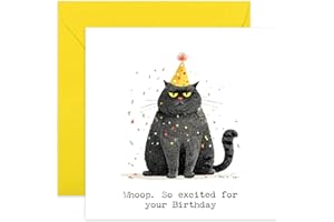 OLD ENGLISH COMPANY Funny Cat Birthday Card for Men and Women, Unimpressed Grumpy Cat Artwork - Square Card, Blank Inside With Envelope