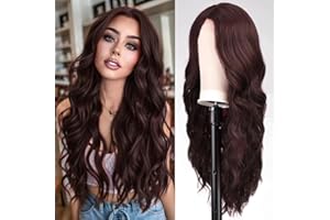 CREAMILY Parrucca lunga castana ondulata per donna, ondulata, parrucche lunghe, capelli sintetici, parrucca riccia per donna, parrucca castana, festa, cosplay, uso quotidiano, 26 pollici