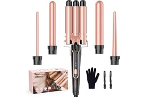 BESTOPE PRO 5 in 1 Beach Waver Hair Curler, Curling Iron (9-32mm) with 2 Temperature Control, Mermaid Hair Waver with Heat-Resistant Glove and 2 Clips for Long Medium Short Hair
