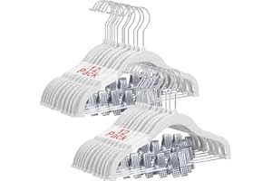 ‎WELLONG Wellong Baby Hangers with Clips, 24 Pieces Kids Velvet Hangers, Heavy Duty Hangers, Non-Slip Baby Hangers for Shirts, Trousers, Skirts, Dresses, Jackets, Coats, White