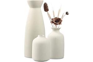 Mapille 3PCS Conjunto de jarrones de cerámica, Minimalista Blanco Jarrón de Cerámica, Jarrones para Flores Frescas y Secas, Hierba de Pampas, Florero Jarrones Decoración Moderna del Hogar