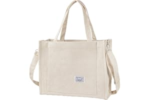 BROADREAM Cord Tasche Umhängetasche Damen mit Reißverschluss Lässige, Aesthetic Handtasche Schultertasche - Tote Crossbody Bag Abnehmbarer Schultergurt Shopper für Schule Arbeit Alltag