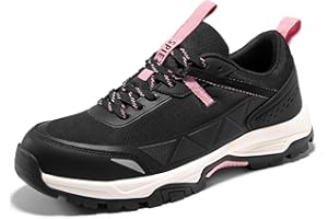 SPIEZ Scarpe Antinfortunistiche per Donne Leggere - Scarpe da Lavoro con Punta Composita Traspiranti, Resistente all'Usura Scarpe da Trekking per Outdoor, Nero Rosa EU35-41