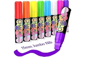 ‎KERIFI Jumbo Kreidestifte Kreidemarker für Tafel Fenster Abwaschbar: 15MM 8 Farben Kreidestift Fensterstifte Chalk Markers, Glasstift Fenstermalstifte Tafelstifte Abwischbar Kreide Flüssigkreide Tafelstifte