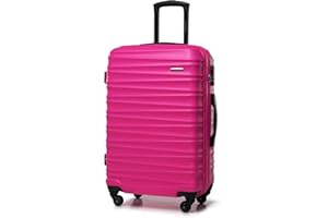 WITTCHEN Maleta Mediana Trolley Mediana Carcasa rígida de ABS 4 Ruedas giratorias Cerradura de combinación asa telescópica Groove Line Rosa Ryanair/Vueling/Iberia/easyJet/Iberia Express