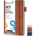 Koogel A5 Notebook, 100 Lined Pages Journal Notebook 80 gsm with Faux Leather Cover Pen Holder for Writing, Diary, Notetaking (Brown 15x21cm)