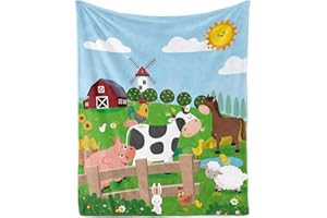 ‎TUTUXMA Decke Bauernhof Kuscheldecke Karikatur Tier Weich Plüsch Fleece Wohndecke Geschenk Mit Ochse Schaf Huhn Muster für Jungen Jugendliche Sofadecke Couch Decke, 130x150cm